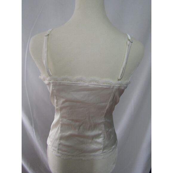 Women’s White Satin Lace Camisole Top Medium Button Front Spaghetti Strap Fairy - Picture 3 of 6